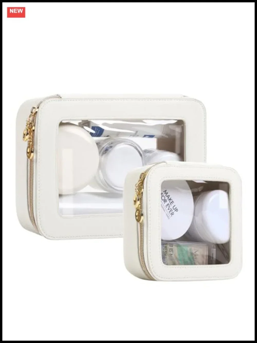Leather Clear Makeup Bags Set - TSA Approved Travel Cosmetic Case Zipper